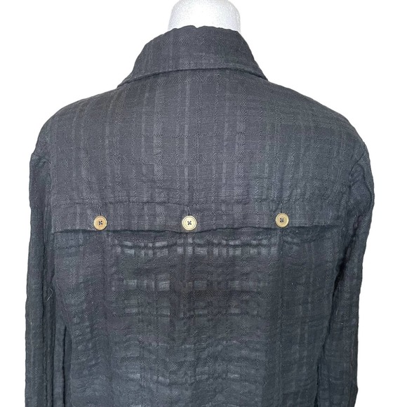 Saint+Sofia Black Burnout Button Down Shirt Long Sleeve Collared Casual Womens 6 - Picture 6 of 12